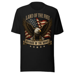 Land of the Free Because of the Brave Eagle Patriotic American Flag Veteran T-Shirt