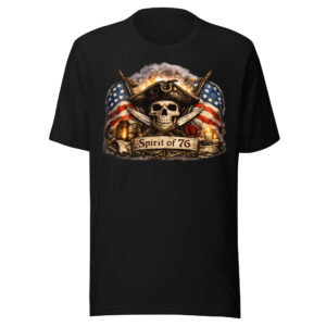 Spirit of 76 Patriotic Skull Revolutionary War American Flag T-Shirt