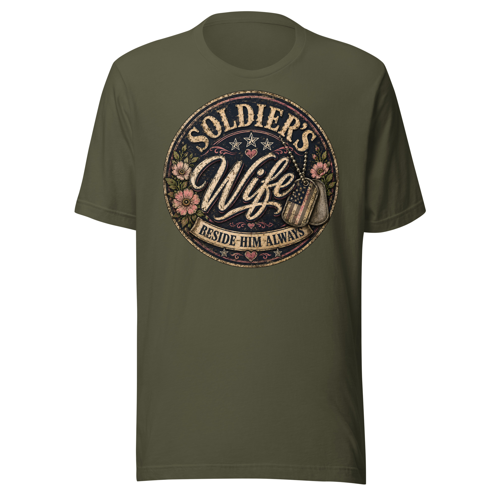 Soldier's Wife Beside Him Always Patriotic Military Family Graphic T-Shirt - Image 3