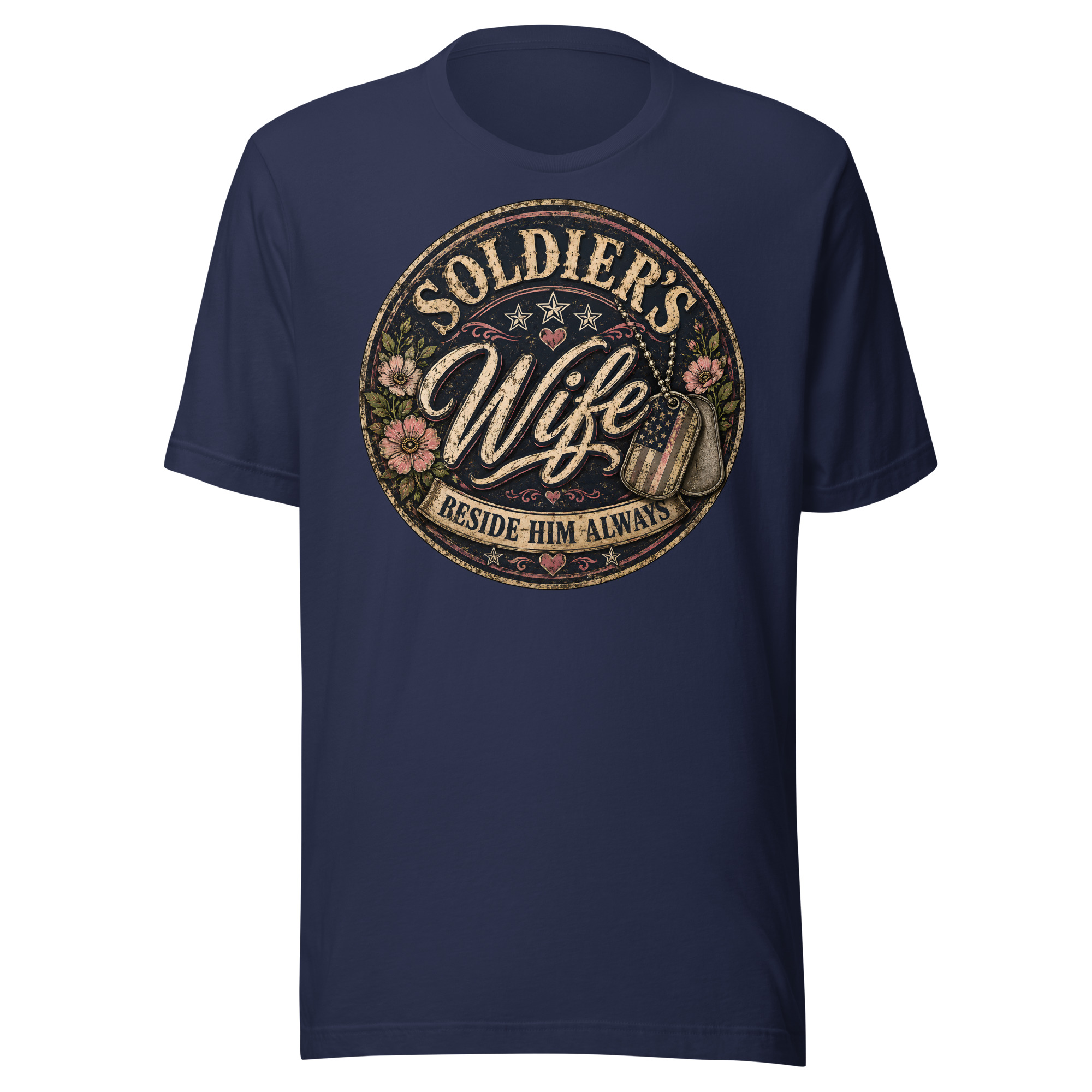Soldier's Wife Beside Him Always Patriotic Military Family Graphic T-Shirt - Image 2